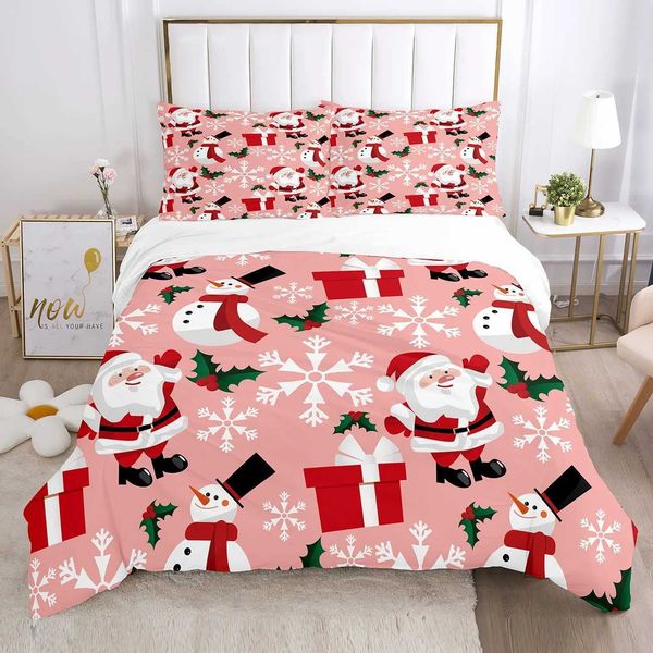 Pink Red Christmas Bedding Set Cute No Filler Duvet Cover case Single Full Kids Adult New Year Gift Home Decor Bedclothes Y250122