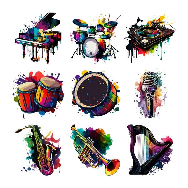 Music Theme Iron-On Transfer For Clothing Patches DIY Washable T-Shirts Thermo Sticker Applique T11595