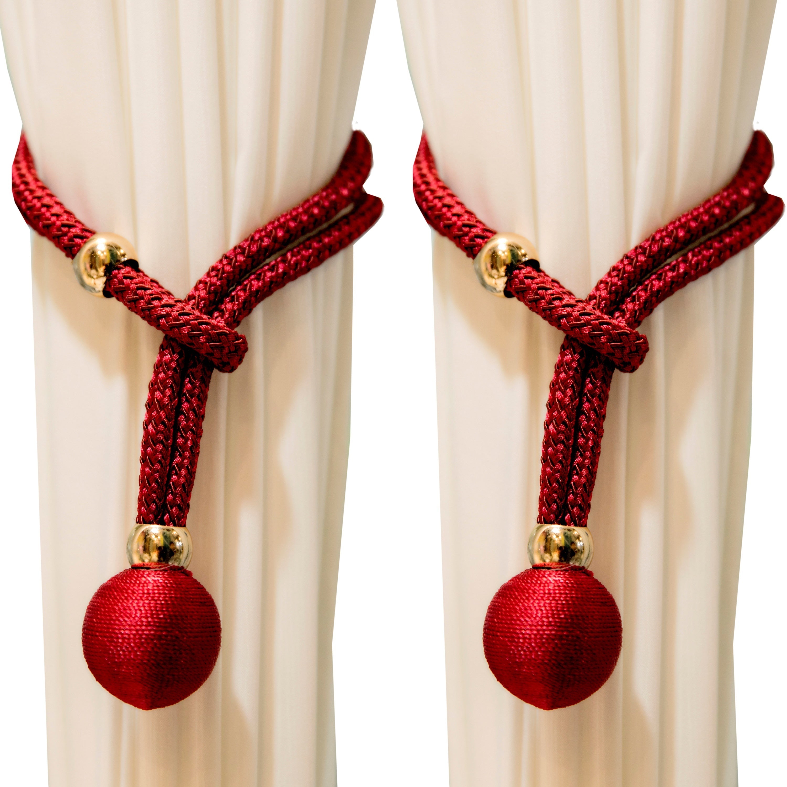 TEMU 2pcs Modern Tiebacks With Cloth Ball Accents - Adjustable Polyester Holders For Home Decor, Curtain Hooks, Storage Accessories