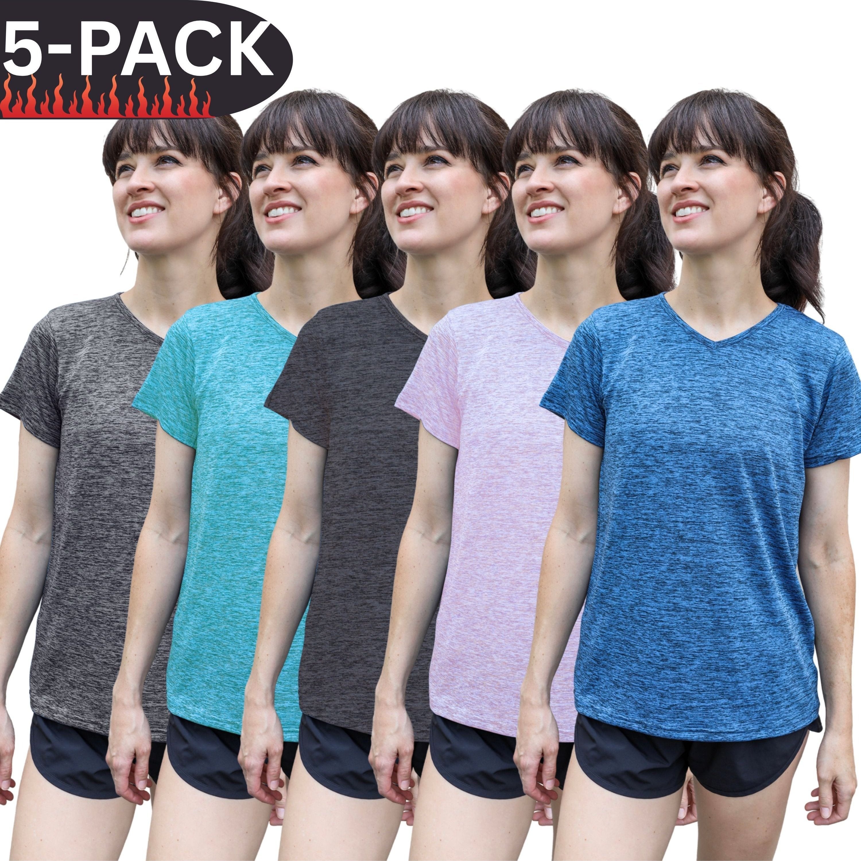 TEMU [5 Pack] Women's Quick Dry T Shirts Moisture Wicking V-neck Short Sleeve Breathable Activewear Running Yoga Workout Gym Training Hiking Casual