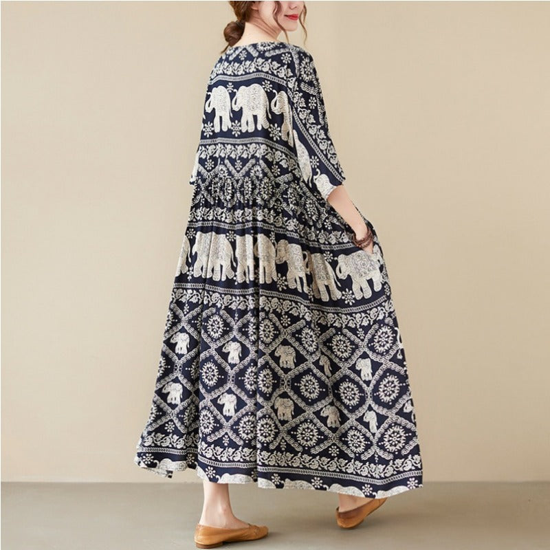 (707) Large Size Retro Casual Swing Dress