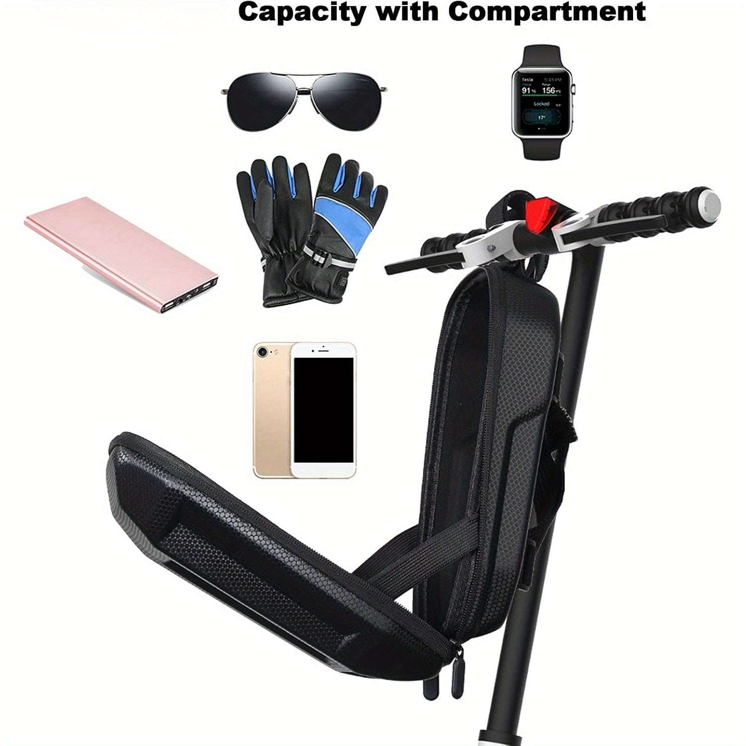 TEMU Multifunctional Electric Scooter Handlebar Bag, Hard Shell Pouch Suitable For Folding Bicycle Scooters And Storage Accessories, 5 Gallon Large