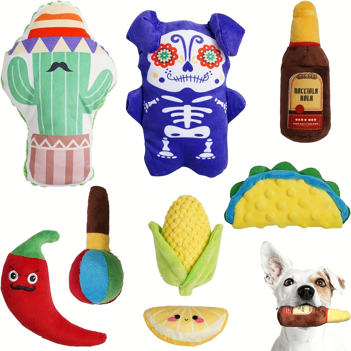 TEMU Nocciola Mexican Plush Squeaky Dog Toys: 9-in-1 Funny Stuffed Chew Toys For Small Medium Dogs With Durable Soft Fabric, Indoor Interactive Puppy