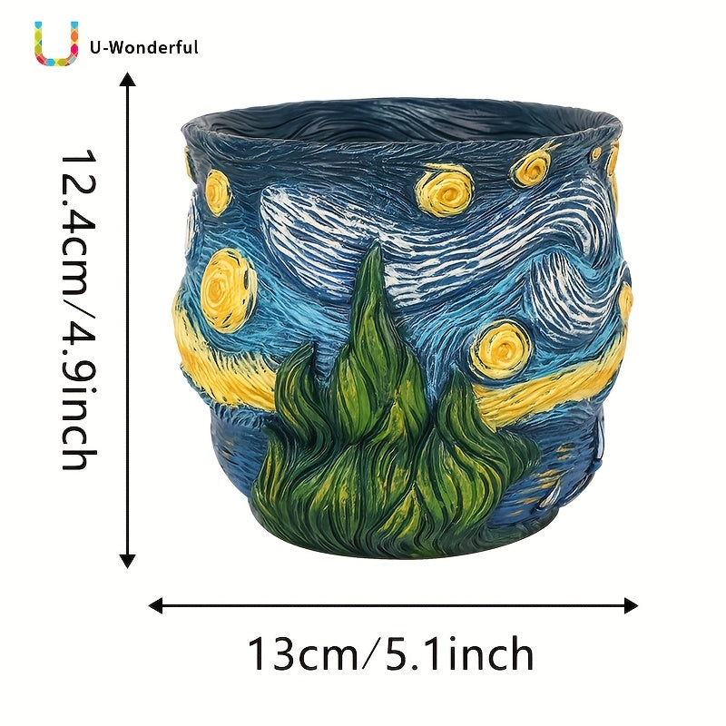 TEMU 1pc Classic Resin Starry Night Planter With Drainage Hole - Geometric Irregular Shape, Frosted Finish, Indoor-outdoor Garden Decor For Bonsai &