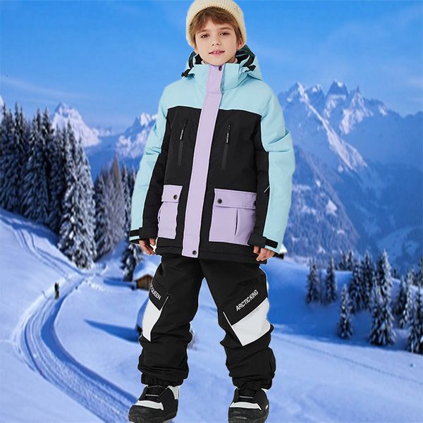 Kids Skiing Suit 2025 New Outdoor Warm Windproof Ski Tracuit Girl Snowfield Thickening Jacket Pants Loose Boys Winter Clothing