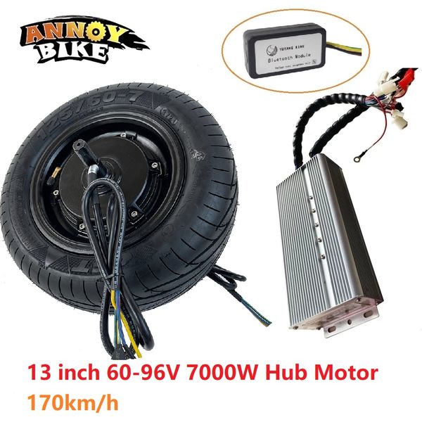 High Speed 170km-h 13 inch 60V 72V 96V 7000W Hub Motor Controller Bluetooth Scooter Wheel 70N.m 60H Electric Bicycle