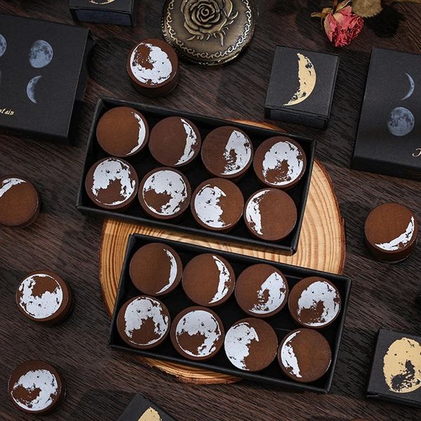8pcs Vintage Phases Of The Moon Standard Wood Stamp Wooden Rubber Stamps for Scrapbooking Stationery DIY Journaling Card Making 250102