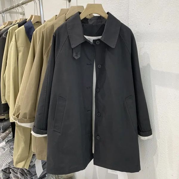 Womens Spring and Autumn Fashion Elegant Slim Fit Solid POLO Collar Button Long Sleeve Casual Loose Mid Length Coat Tops 240813