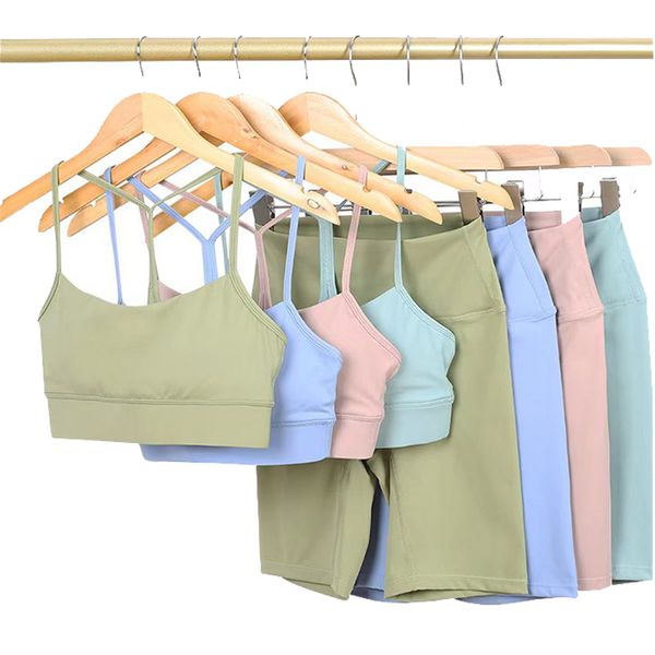 Women Two Pieces lingerie Sport Bra Yoga Set Y-type Tank Top High Waisted Workout Tights Biker Shorts Tracksuits Activewear