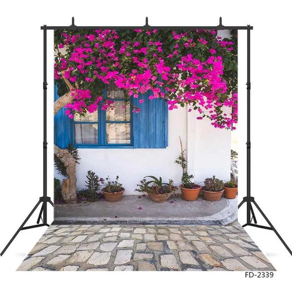 Background Material Flowerpot Window Stone Floor Photographic Backgrounds Backdrops Photo Studio for Photo Shoot Portrait Photobooth Decor
