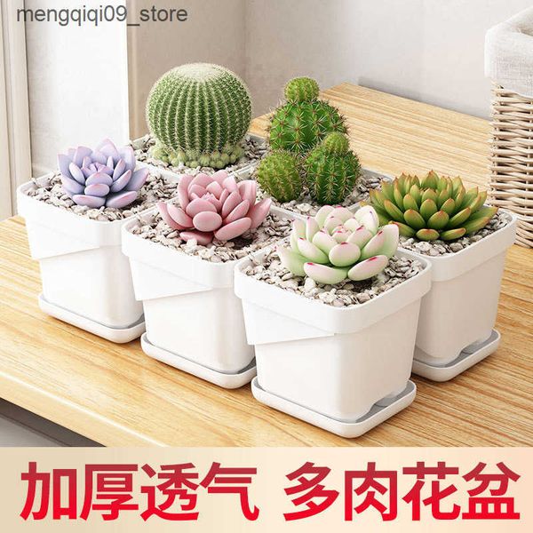 Planters Pots PP plastic small flower pot living room balcony office desk succulent green ivy pot green plants with tray flower pot L240910