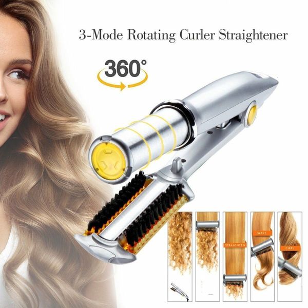 Rotating Curler Iron Wet And Dry Electric Hot Heating Comb Straightener For Wig Gradient Hair Straight Styler