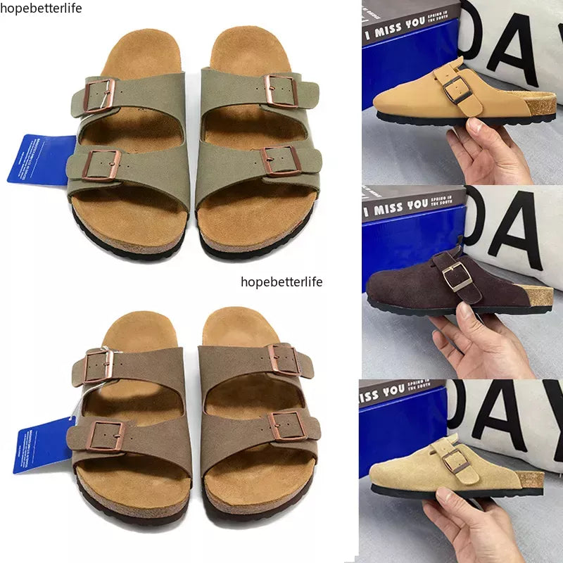 Designer Suede Beach Sandal Leather Cork Clogs Platform Slipper Sandals Patent Buckle Slides Mens Outdoor Sliders Summer Shoes Size 35-46