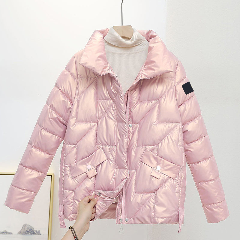 2023 Casual down cotton-padded coat fashion women&#039;s Korean version short loose long-sleeved stand collar coat women&#039;s cotton-padded stone