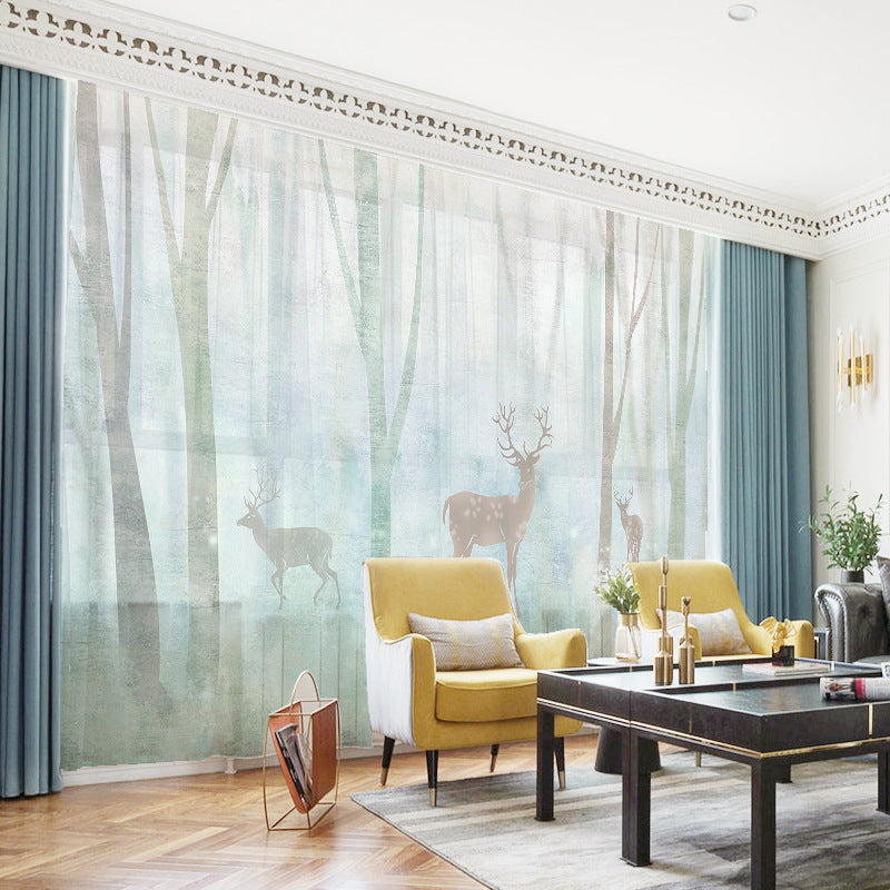 YL-36557 Whole house Nordic forest elk curtain modern ins style bedroom living room blackout floating window screen