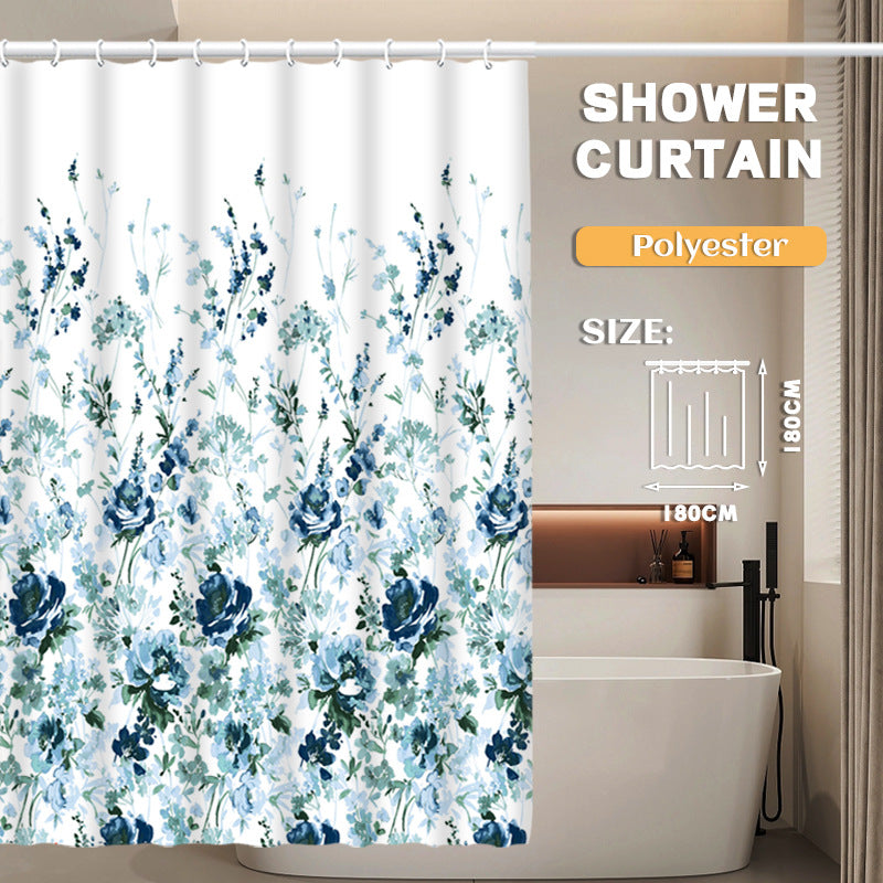 YL-36931 Manufacturer Spot Digital Printed Fabric Shower Curtain Waterproof Thickened Bathroom Partition Curtain with Hook Cross-border Supply