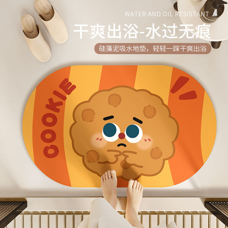 Toilet door absorbent floor mat with hamburger sushi pattern, bathroom floor mat, household foot mat