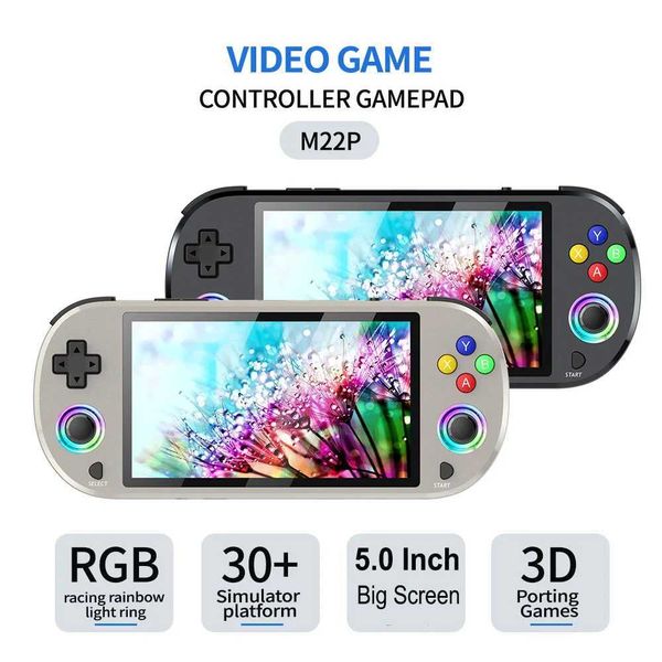 M22 Pro Handheld Retro Game Console 5.0 IPS Sn Built In 20000+ Games Emators With RGB LED Joystick Video Game for PS1 Z241226