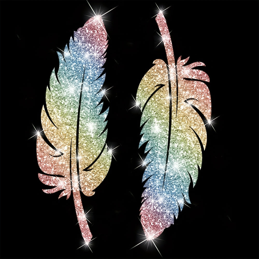 TEMU 2pcs Sparkling Feather Car Decals - Vibrant, Glittery Bling Design, Easy , No Residue - Cars, Trucks, Suvs - Adds A Touch Of