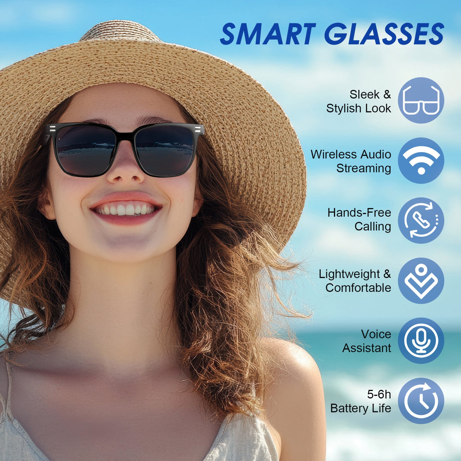 Smart Glasses Bluetooth, Photochromic Blue Light Blocking Lenses Smart Sunglasses for Driving, Daily Wear Supports Music Playback, Call Function Aut