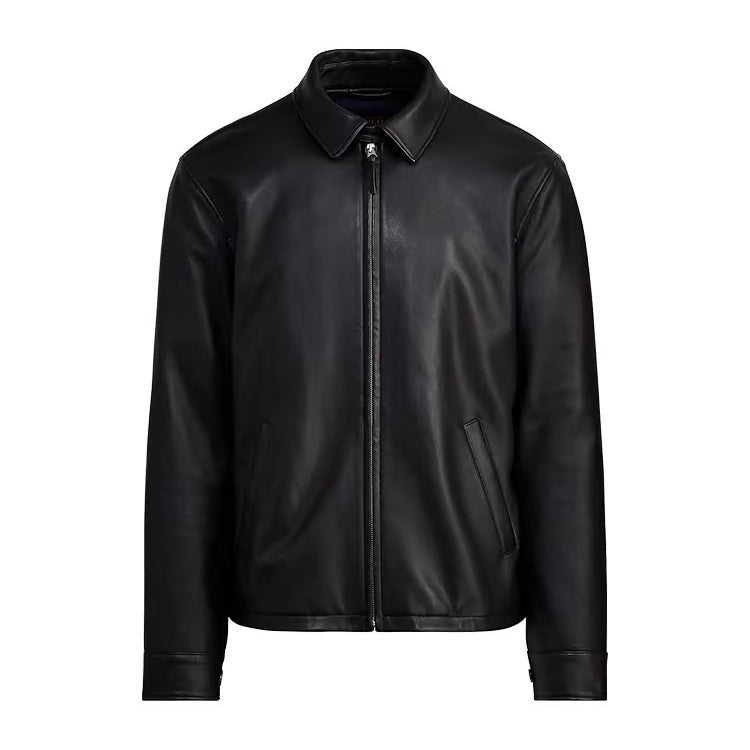 Mens Designer Utility Jacket with Small Horse Logo Classic Workwear Style Zip Up Khaki Coat Lapel Collar Lightweight Comfortable Outerwear Leather I