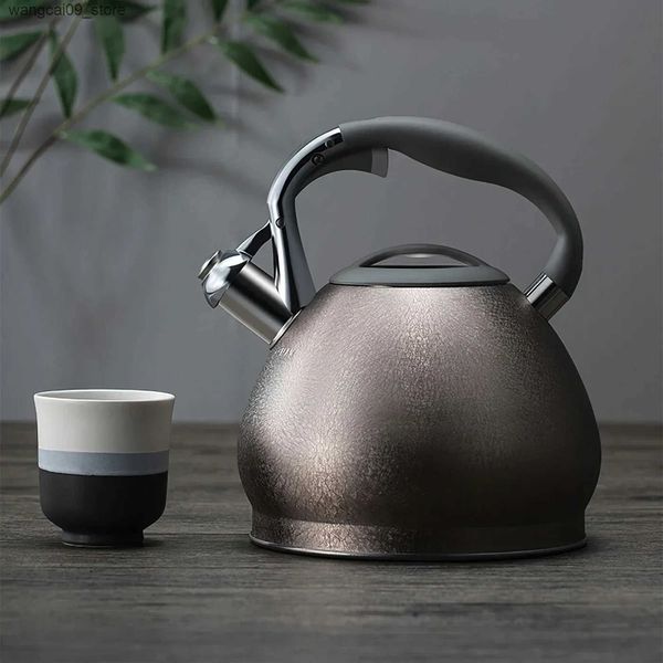 Health Pots 304Stainless Steel Boil Water Kettle Bakelite Handle half ball Bronze 3L Whistle Pot Induction Cooker Household Kitchen Supplies