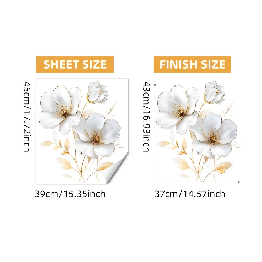 TEMU Splazign Elegant White & Golden Floral Wall Decal - Large Self-adhesive Removable Pvc Sticker, 15.3x17.7 Inches, Sophisticated Home Decor For