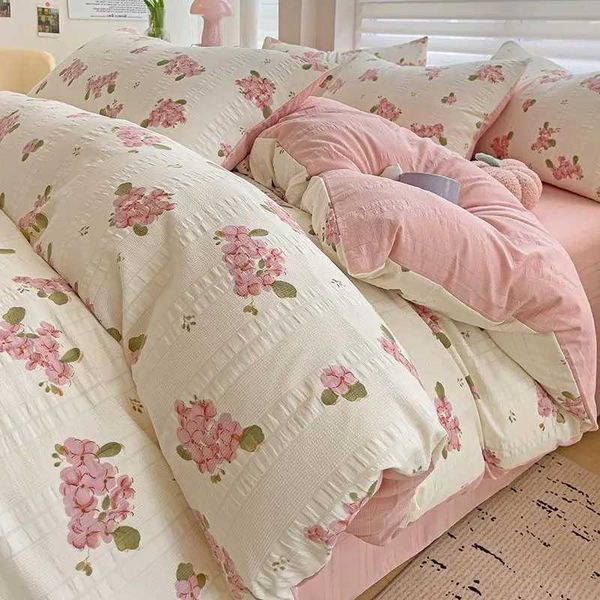 Pink floral down duvet cover set flower bed single pillowcase soft pillowcase unfilled warm bed linen double-layer full size household beddi