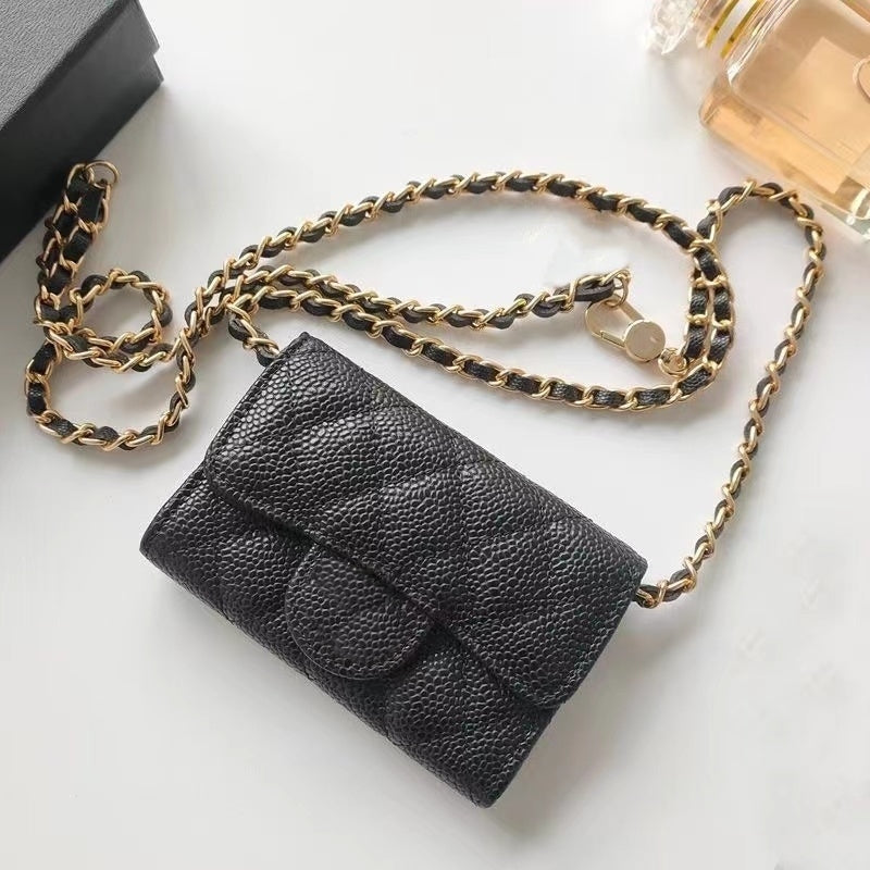 Classic Designer Caviar Crossbody Coin Purses Bags Lady Handbags Purse Womens Luxury Shoulder Mini Headphone Bag Black Chains Letter Leather Purse H