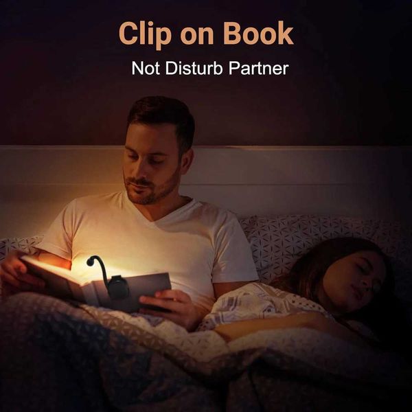 LED book night light with 3-color stepless brightness clip on reading light for charging books in bed X24112210
