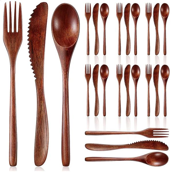 Wooden spoon and fork knife set kitchen utensil set wooden spoon and fork knife utensil set 24 pieces 240902