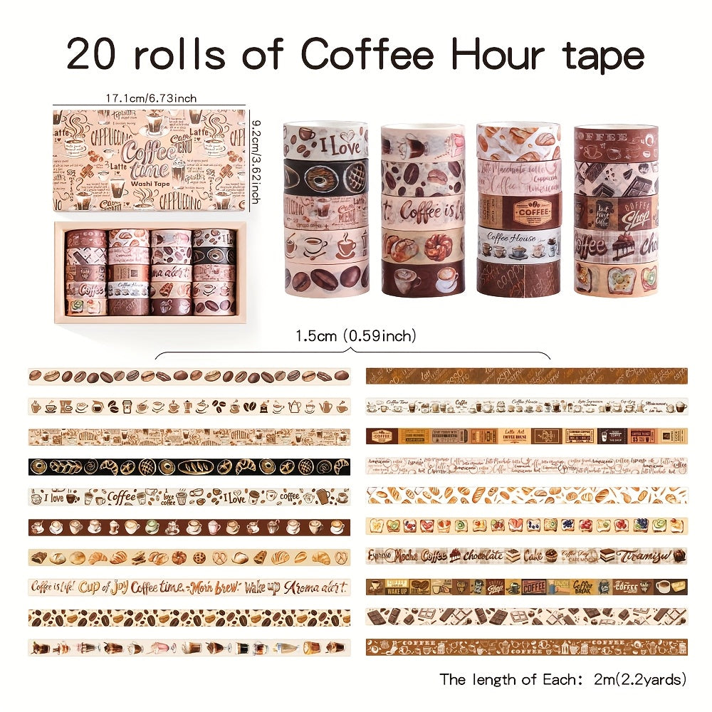 TEMU 20 Rolls Retro Washi Tape Set Themed Scrapbooking Sticker Tape 1.5cm (0.59 Inch) Width 2m (2.) Length Aesthetic Masking Tapes And Gift Wrapping