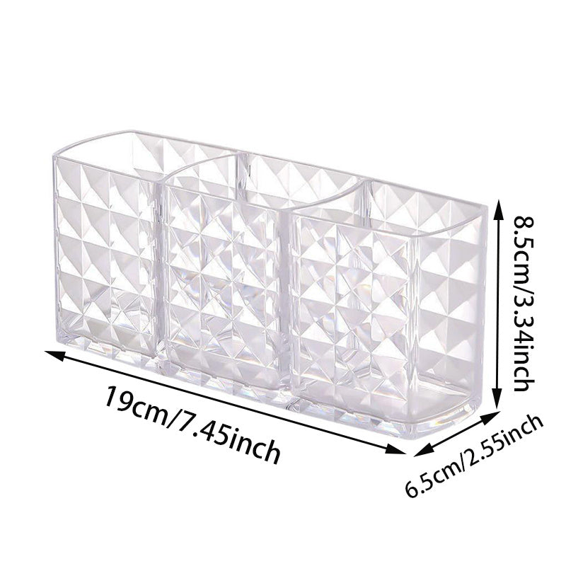 TEMU Clear Acrylic Makeup Brush Holder - 3-slot Organizer For Cosmetic Brushes, Pens & Desk Accessories
