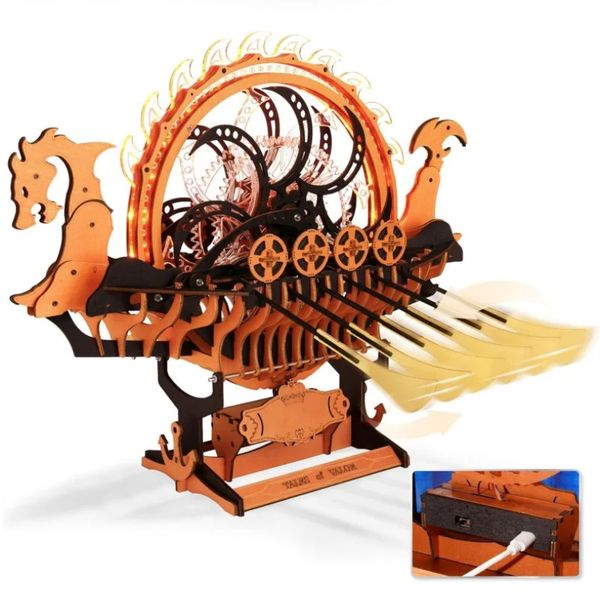 Robotime Boat Wooden Models 3D Puzzle Model Kits Viking Dragon Ship with Motor and LED Light Unique Gifts 250211
