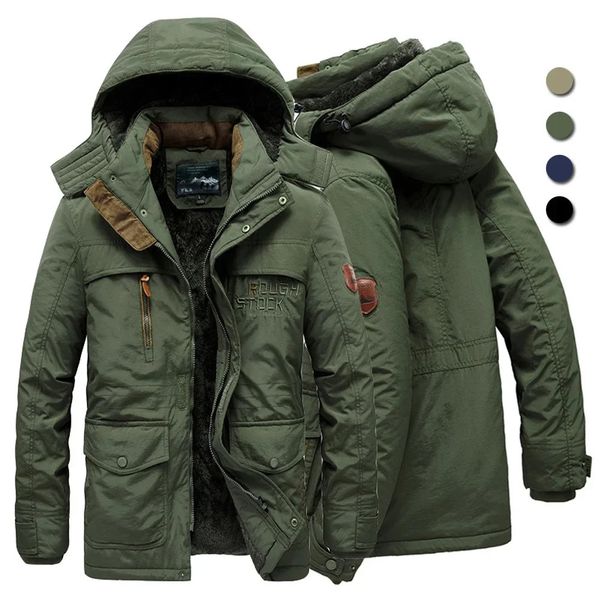 Mens Winter Jacket Fleece Linning Outdoor Parka Coat Hooded Windbreaker Military Thick Warm Outerwear Big Size 6XL Multipocket 241126