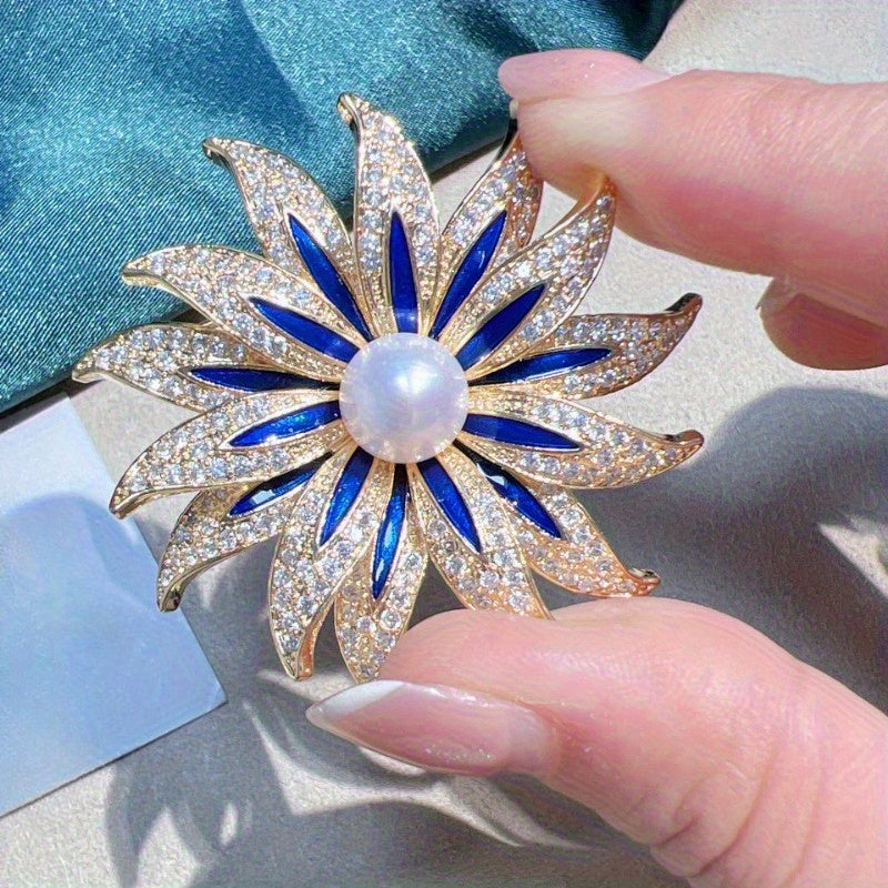 TEMU Elegant Sunflower Brooch - Golden-tone Alloy Floral Corsage Pin With Intricate Petals & Sparkling Center, Versatile Accessory For Casual Attire,