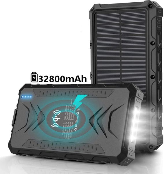 Portable Solar Power Bank 30000mAh External Battery Charging Poverbank External Battery Charger LED Light for All Smartphones
