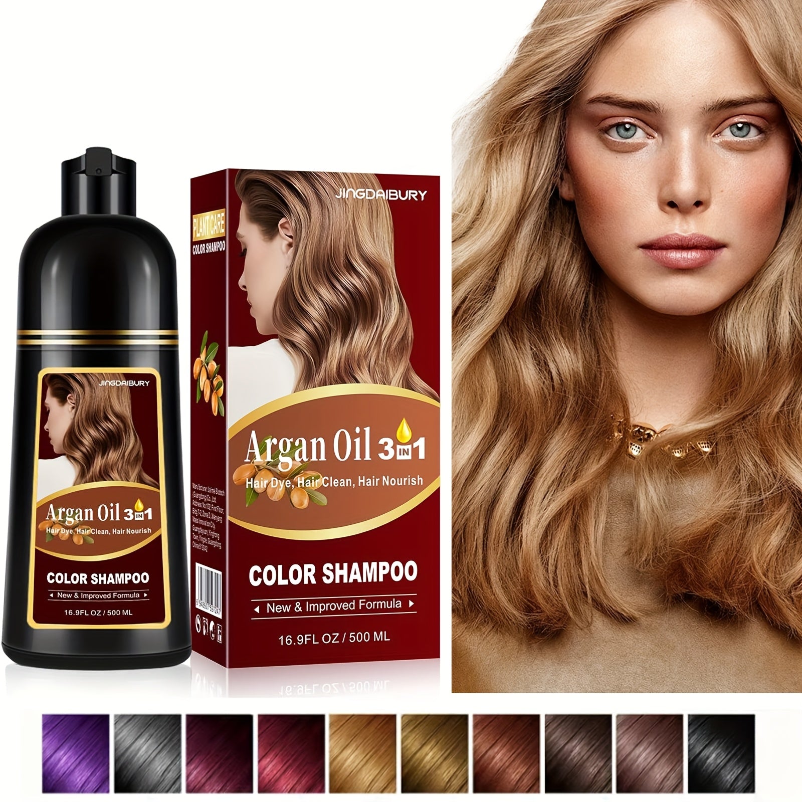 TEMU Hair Dye Shampoo For Gray Hair, 3 In 1 Argan Oil Hair Color Shampoo For Women Men, Long-lasting & Natural- Color, , Champu Para Canas, Para El