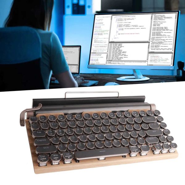 Keyboards Typewriter Keyboard 83 Keys Vintage Wireless Bluetooth Mechanical Keyboard with Metal Round Typewriter Mechanical Keyboard y240910