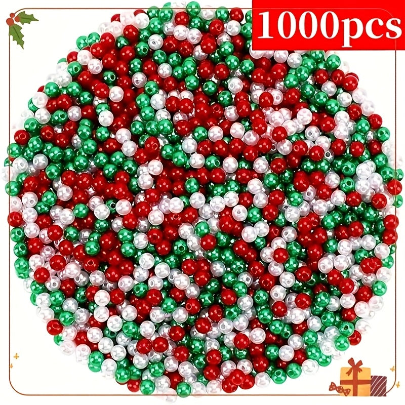 TEMU 1000pcs 6mm Acrylic Beads - Festive Christmas Color Scheme (white, Green, Red) For Diy Bracelets, Necklaces & Ornaments - Ideal Holiday Gifts,