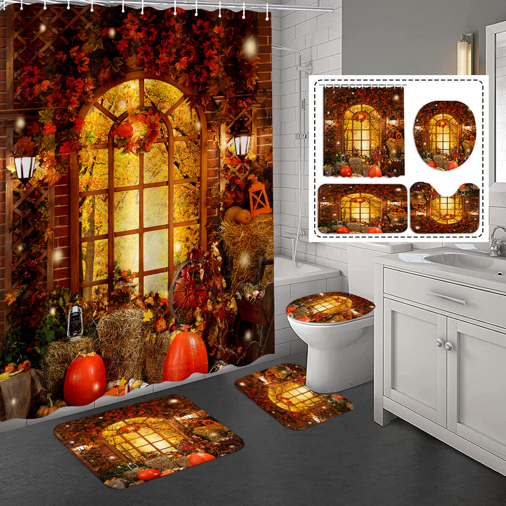 YL-37349 3D HD digital printing polyester waterproof and mildew-proof shower curtain set