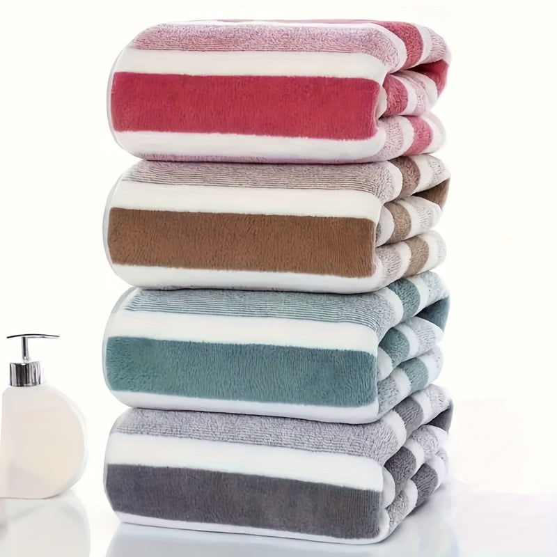 TEMU 4pcs Striped Bath Towel Set, Absorbent & Quick-drying Showering Towel, Super Soft & Skin-friendly Bathing Towel, For Home Bathroom, Ideal