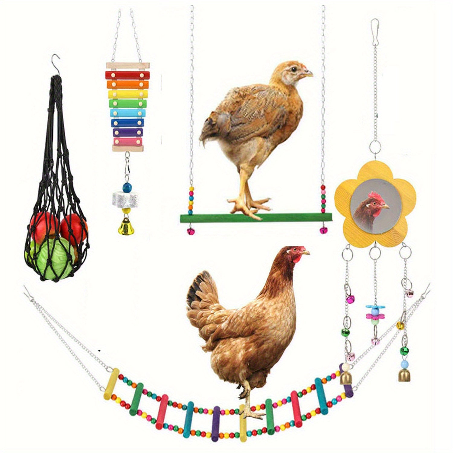 TEMU Animal Chicken Toys For Coop Accessories, With Glockenspiel. Mirror, Step Ladder, Coop Swing, , Without Battery