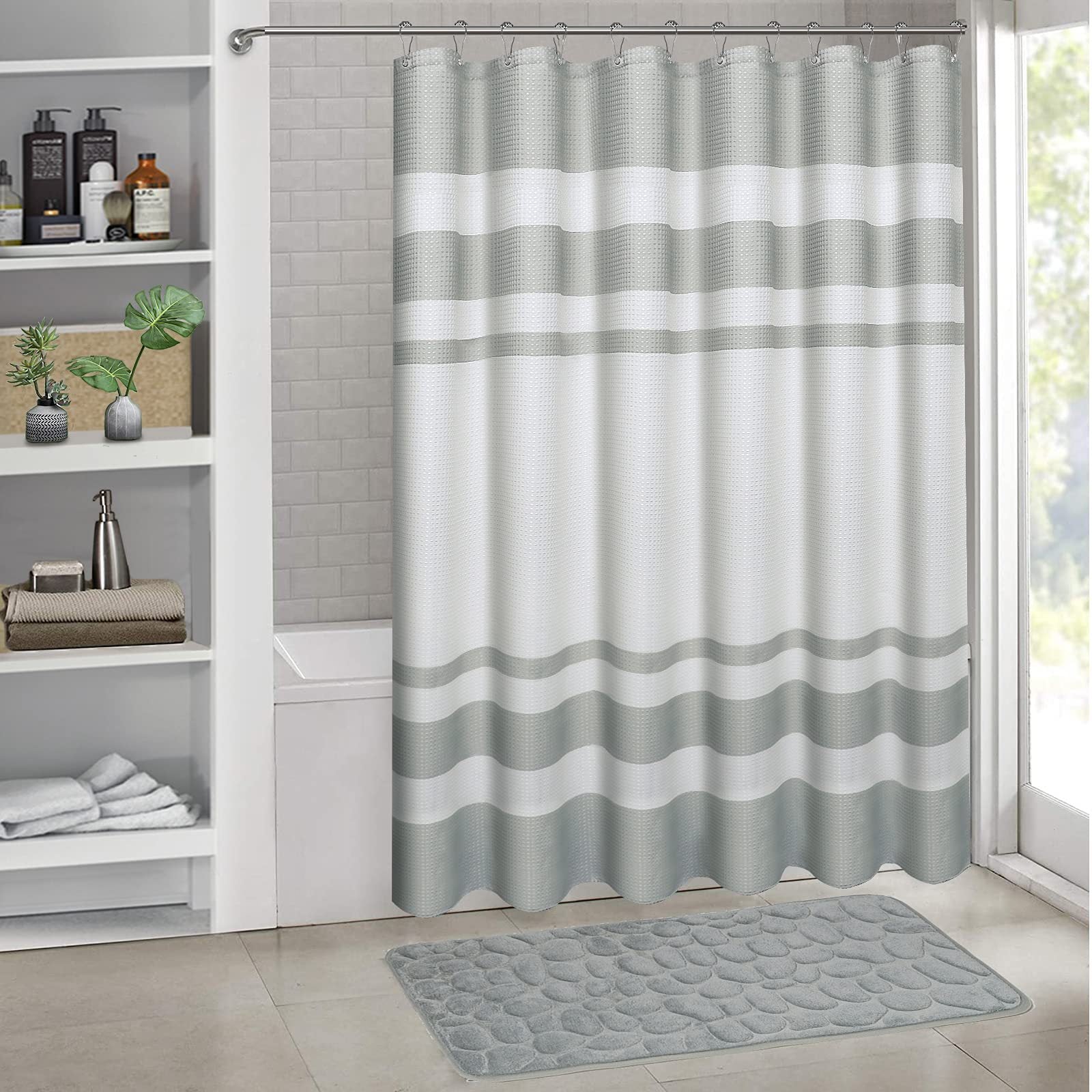 YL-36983 digital printed cloth shower curtain waterproof thick bathroom partition curtain with hook