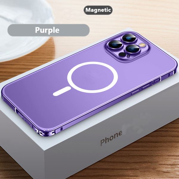 2025 New Metal Magnetic Shell Aluminum Alloy Frame Wireless Charging Designer Phone Case Suitable For Iphone 14 13 12 11 Pro Mini Max Semi T