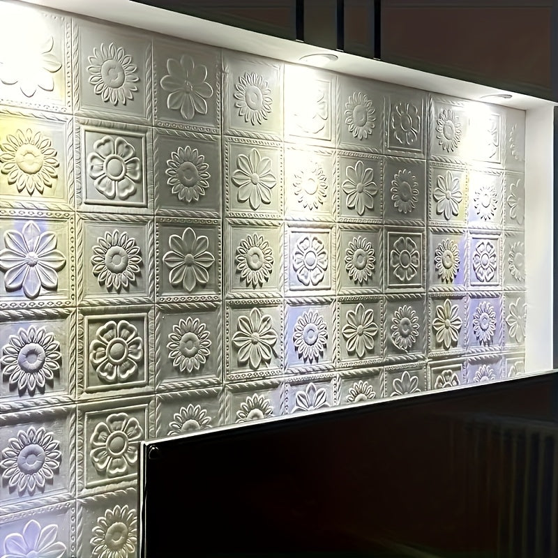 TEMU 50pcs Flower Wall Stickers Self-adhesive Waterproof & Removable Contemporary Floral Square Decals For Walls, Living Room, Kitchen, Bedroom Home