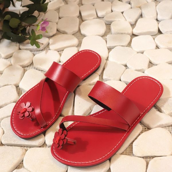 Summer New Casual Sandals Flat Flower Set Toe Slippers Non-slip Beach Shoes Large Size Women&#039;s Shoes