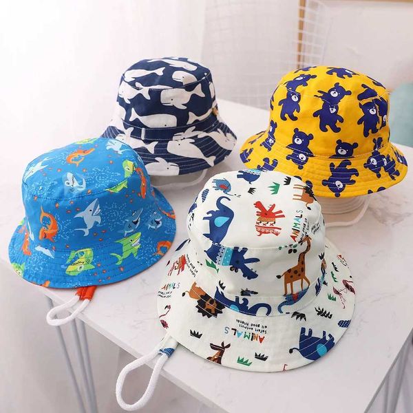 Cute Kids Outdoor Bucket Hats Children Sun Hats with Windproof Rope Cotton Baby Caps for Boys Girls Caps Summer Hat for Kids M250121