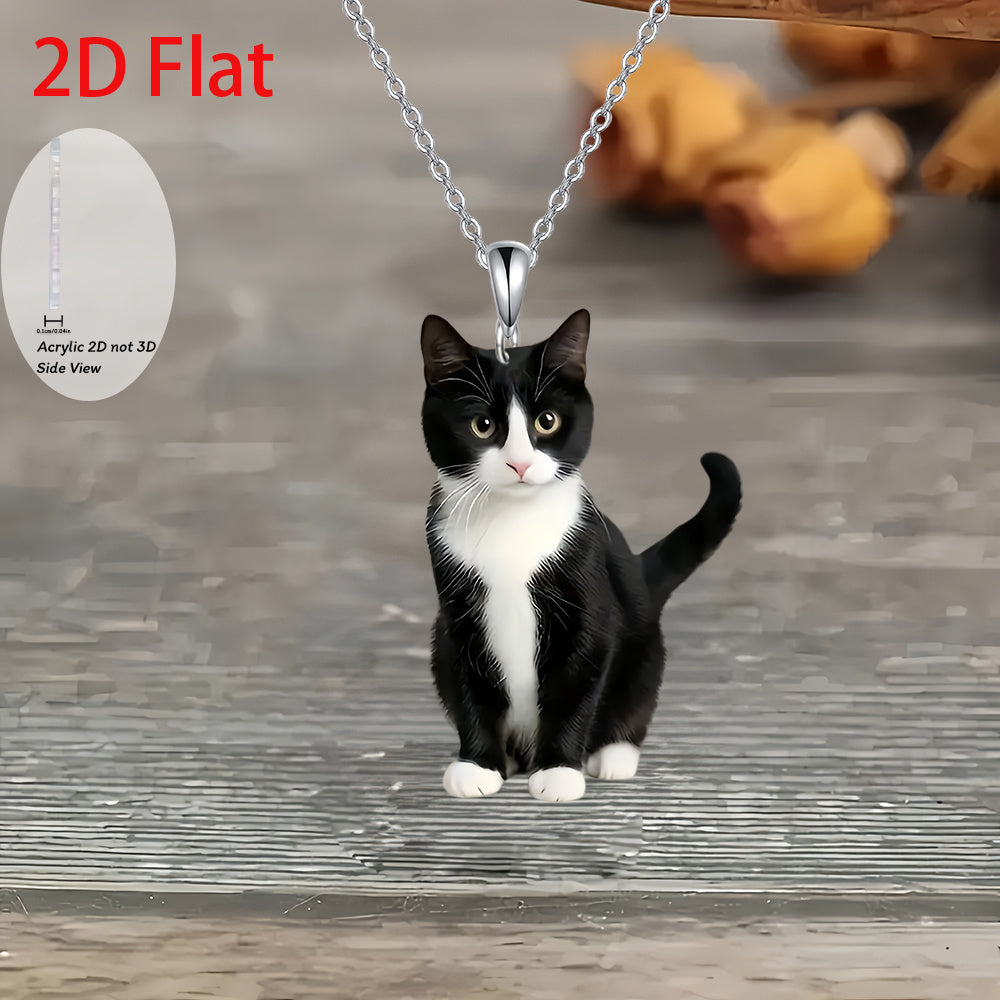 TEMU 2d Flat, 2d Flat Acrylic Cat Pendant Necklace - Black & Style Lightweight , Casual Attire Jewelry Gift For Birthdays, Holidays, Family & , 2d