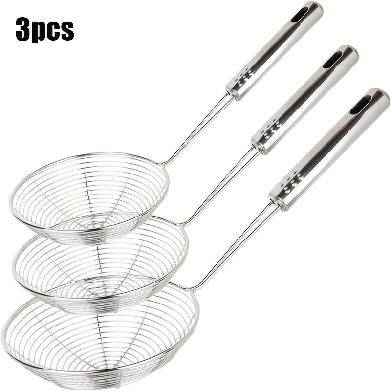 TEMU 3 Stainless Steel Filter, 3pcs Asian Filter Spoon, Stainless Steel Wire Separator Spoon With Handle, Suitable For Kitchen Fried Food, Pasta,